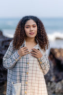 Krushnachuda Krushnachuda Handwoven White Checkered Shirt Dress