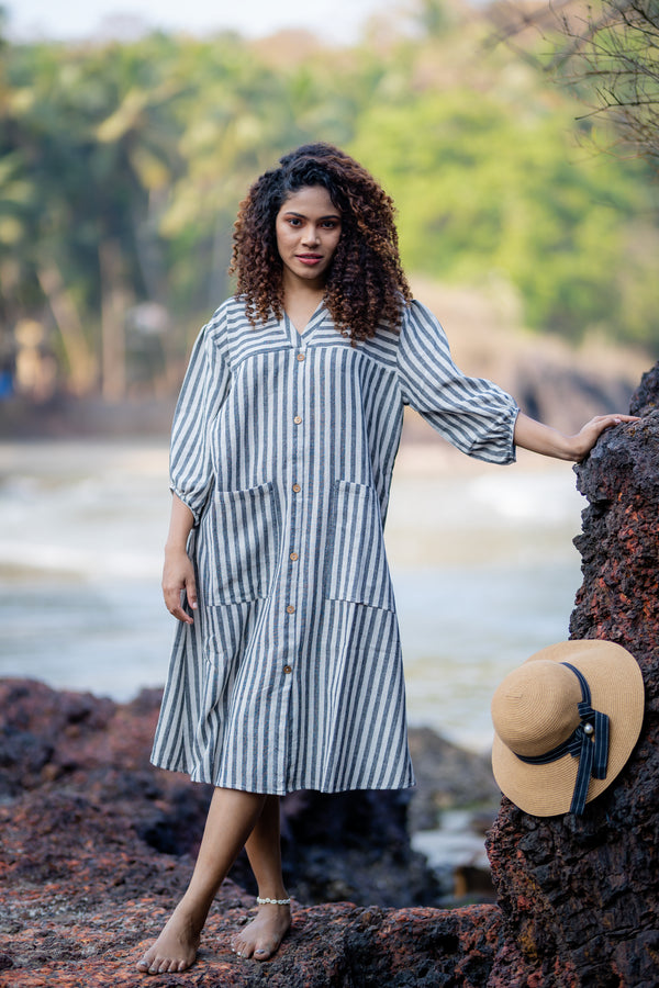 Krushnachuda Krushnachuda White & Grey Natural Dye Handloom Dress