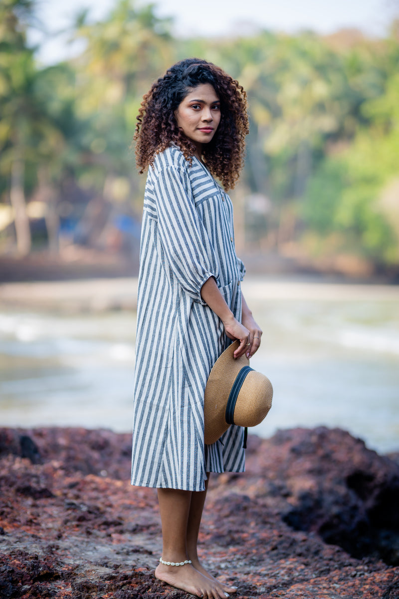 Krushnachuda Krushnachuda White & Grey Natural Dye Handloom Dress