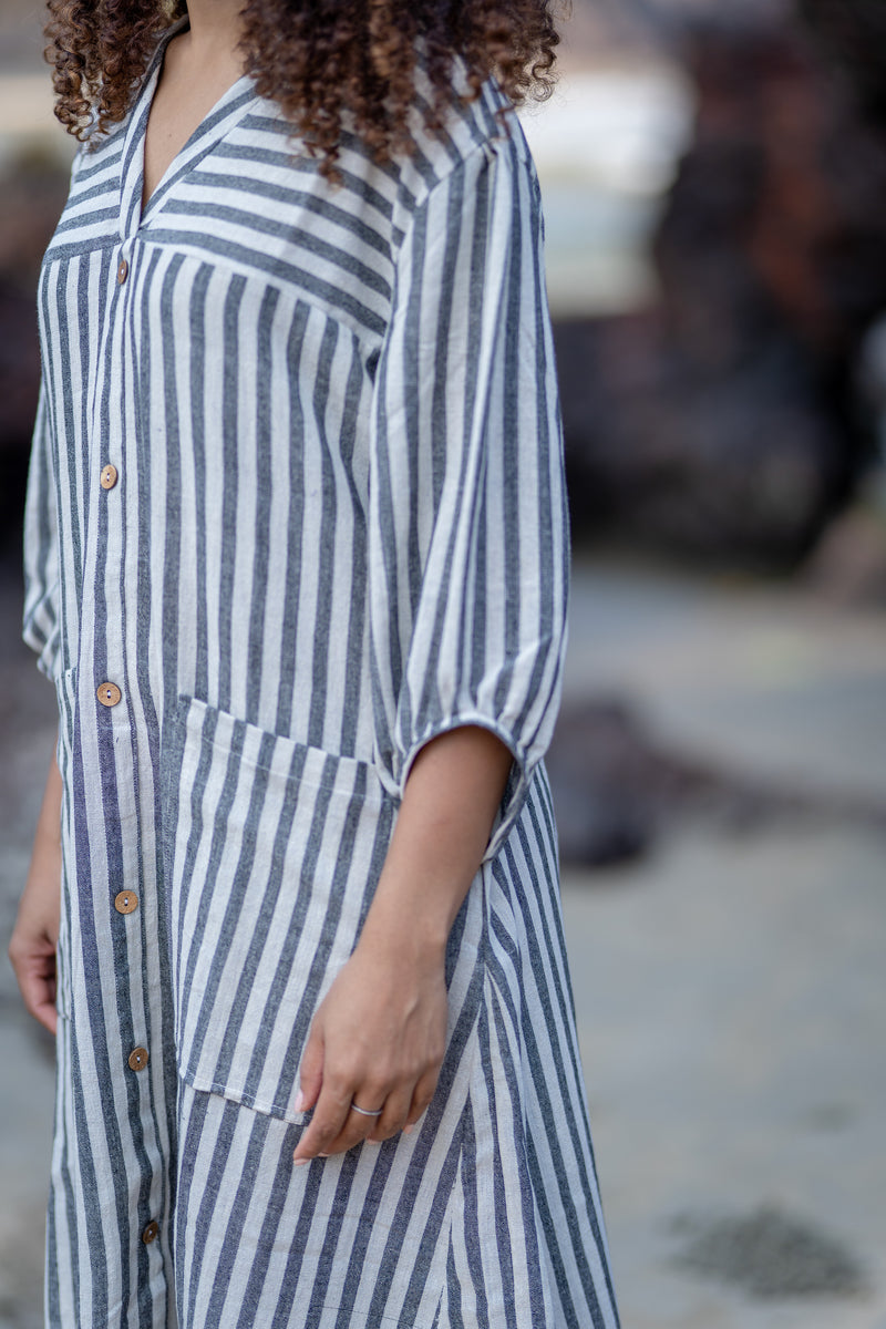 Krushnachuda Krushnachuda White & Grey Natural Dye Handloom Dress
