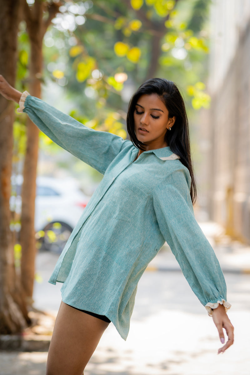 Krushnachuda Green Breathable Shirt With Crochet Trim