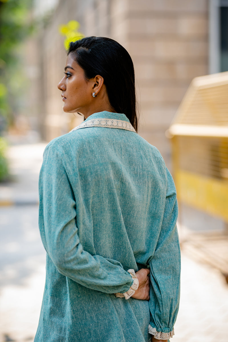 Krushnachuda Green Breathable Shirt With Crochet Trim