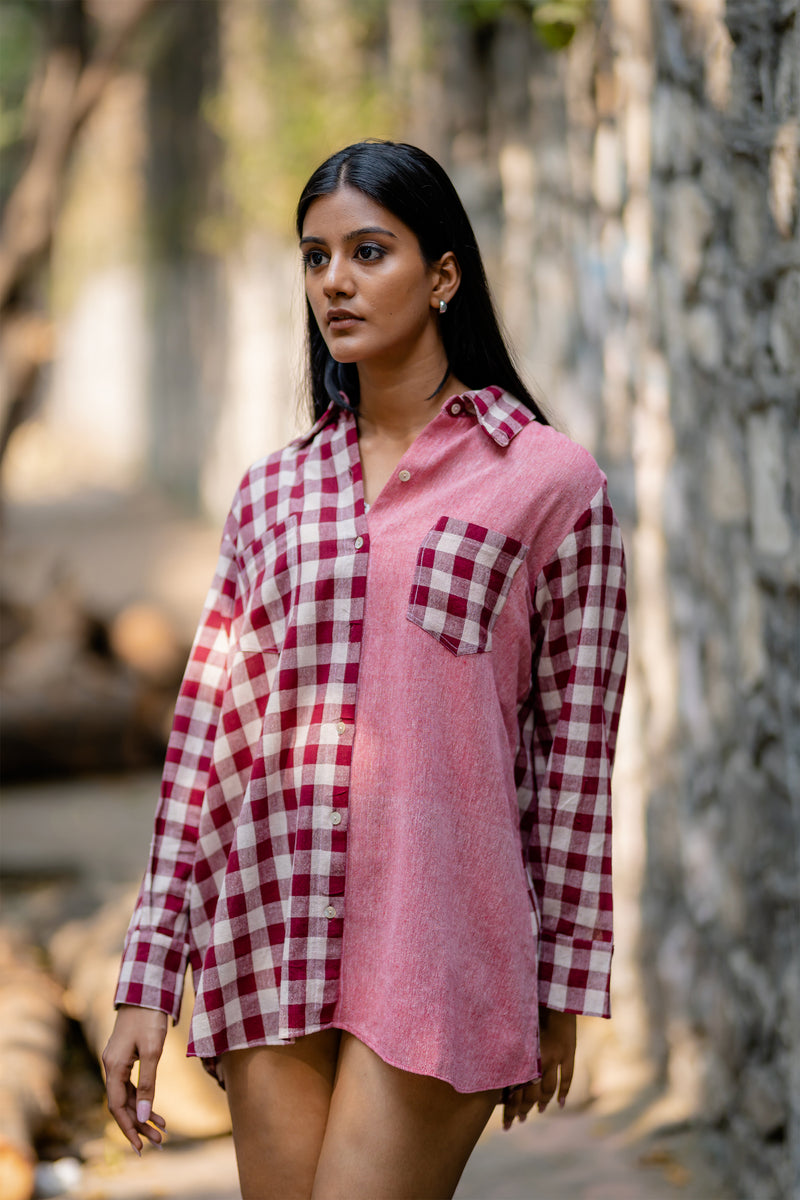 Krushnachuda Naturally Dyed Pink Checkered Shirt