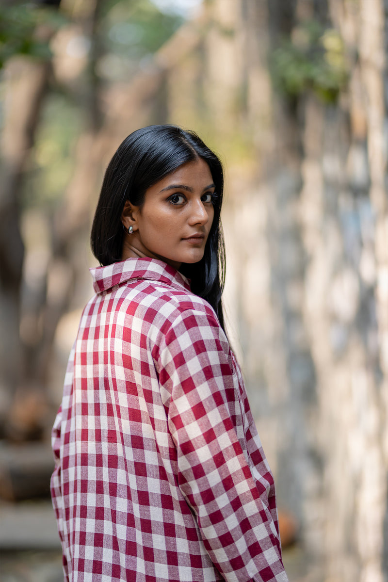 Krushnachuda Naturally Dyed Pink Checkered Shirt