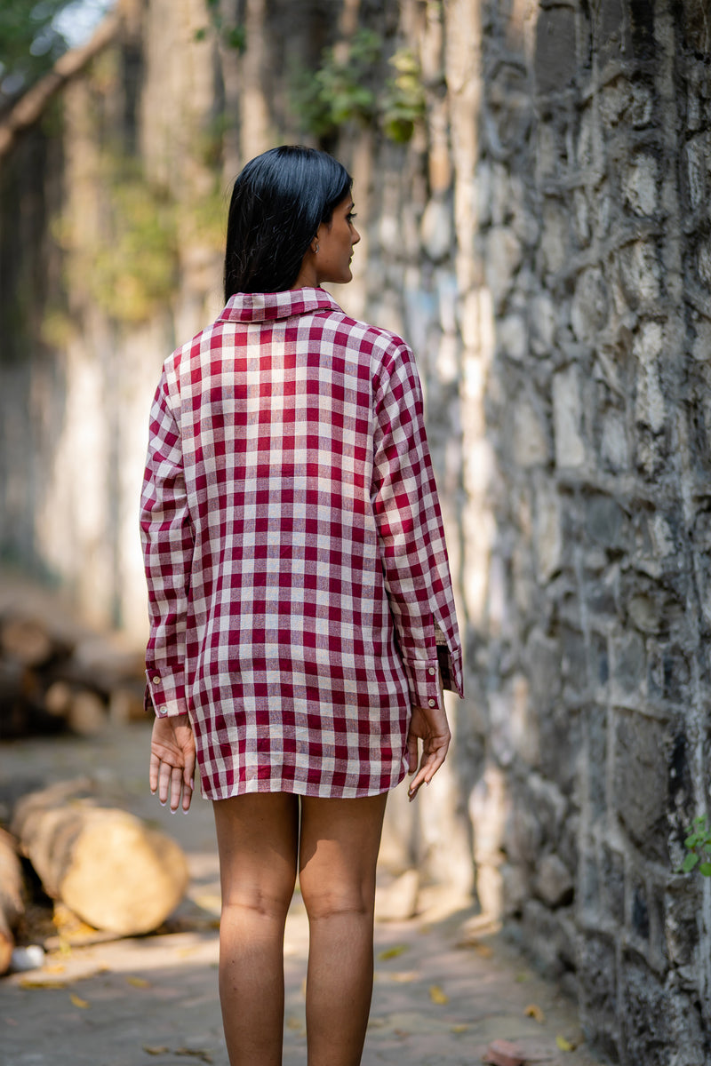 Krushnachuda Naturally Dyed Pink Checkered Shirt