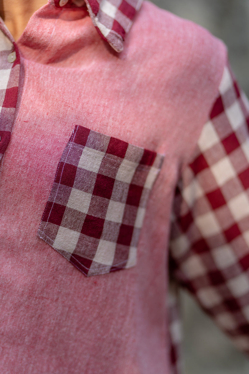 Krushnachuda Naturally Dyed Pink Checkered Shirt