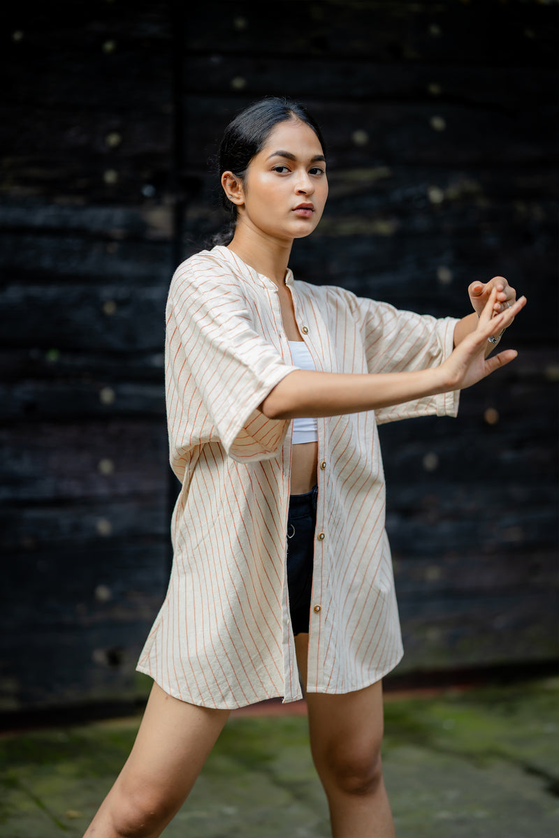 Krushnachuda Striped Handloom Shirt With Kimono Sleeeves