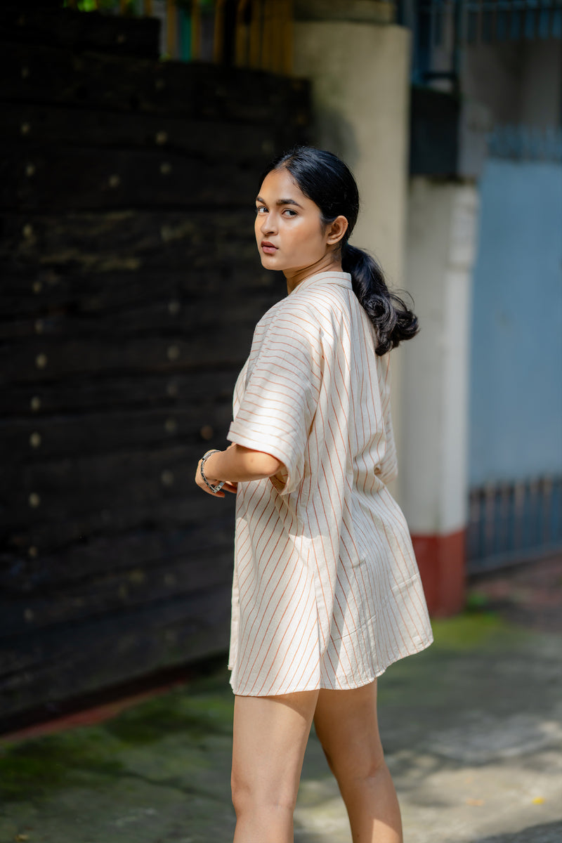 Krushnachuda Striped Handloom Shirt With Kimono Sleeeves