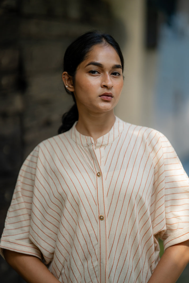 Krushnachuda Striped Handloom Shirt With Kimono Sleeeves