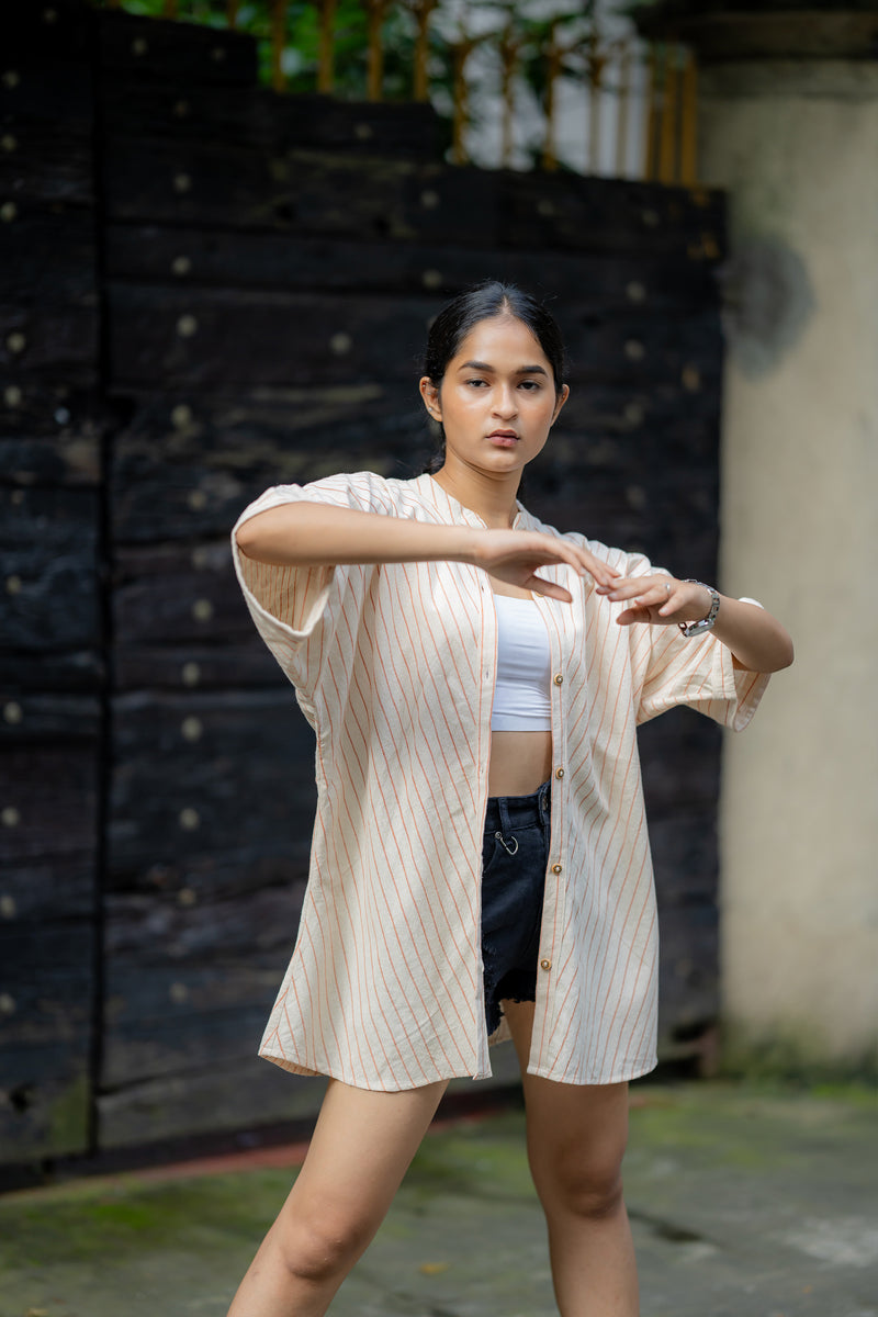 Krushnachuda Striped Handloom Shirt With Kimono Sleeeves