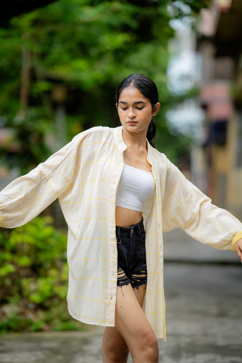 Krushnachuda Cream & Yellow Handwoven Shirt