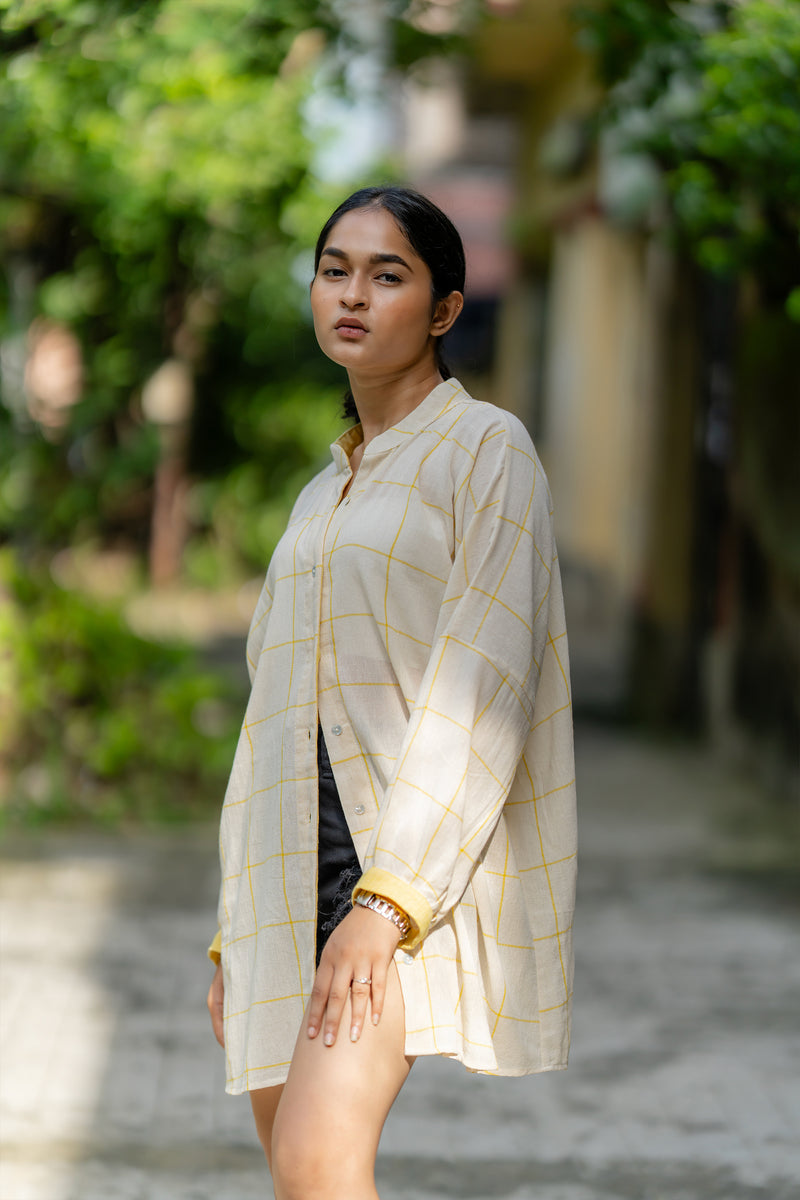 Krushnachuda Cream & Yellow Handwoven Shirt