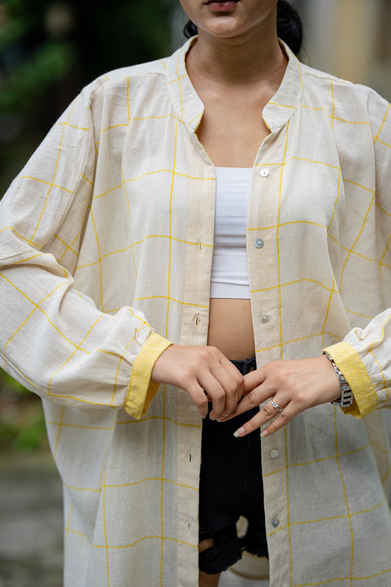 Krushnachuda Cream & Yellow Handwoven Shirt