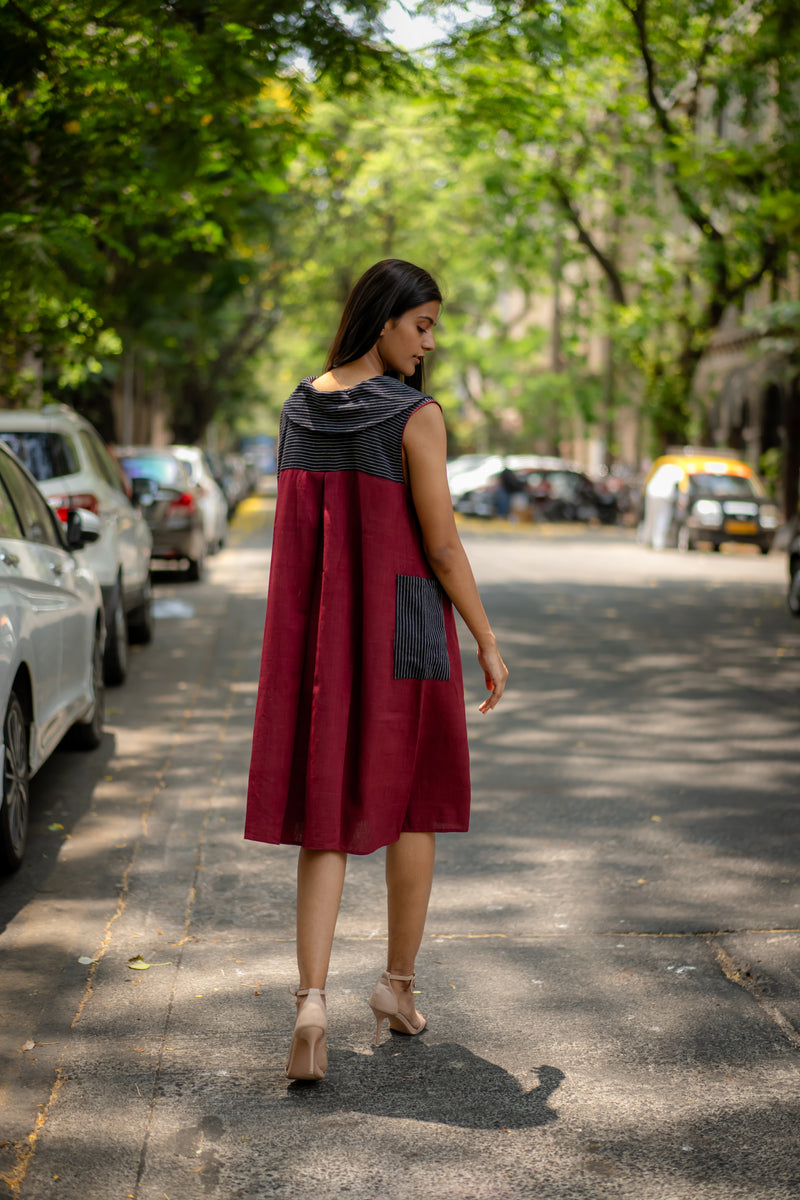 Krushnachuda Krushnachuda Natural Dye Cowl Neck Handloom Maroon Dress