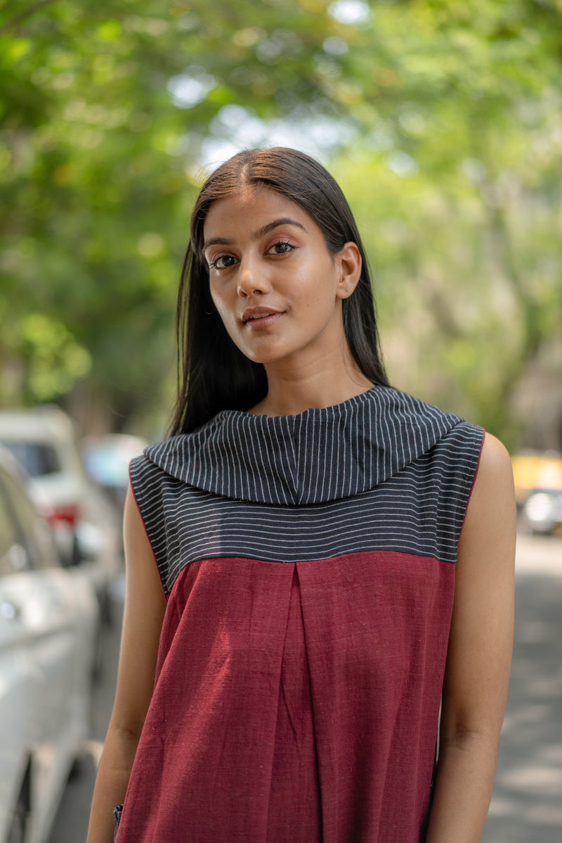 Krushnachuda Krushnachuda Natural Dye Cowl Neck Handloom Maroon Dress