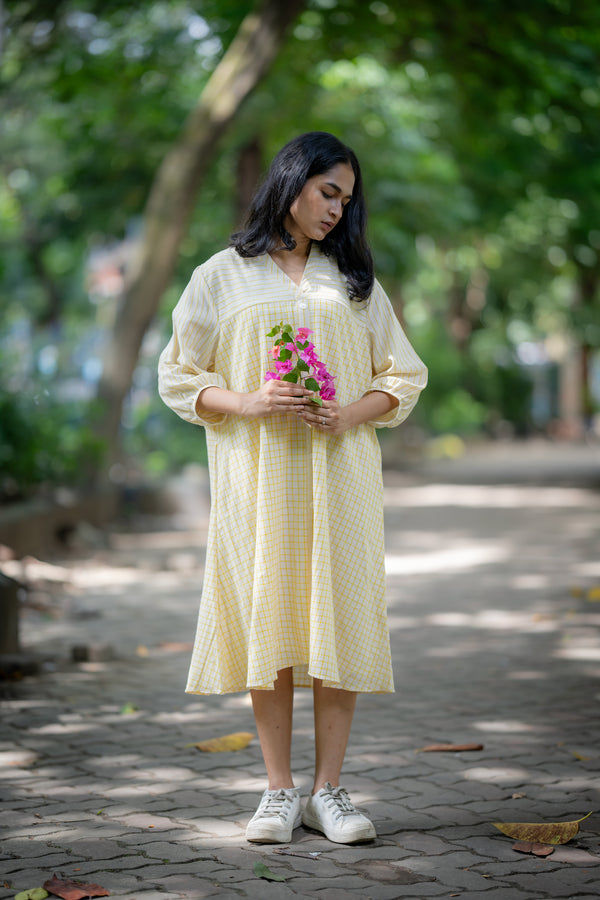 Krushnachuda Krushnachuda Cream & Yellow Handloom Summer Dress