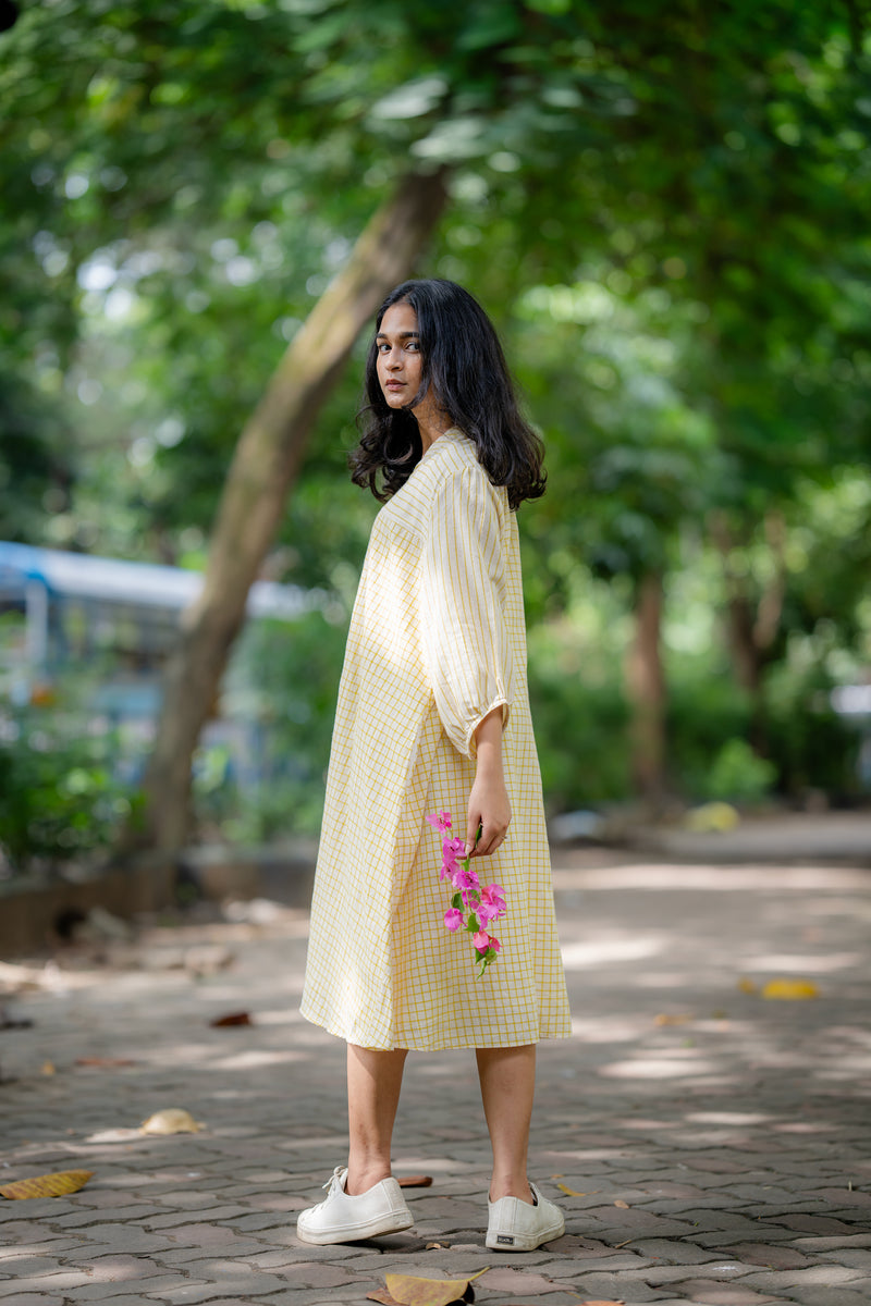 Krushnachuda Krushnachuda Cream & Yellow Handloom Summer Dress