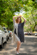 Krushnachuda Krushnachuda Black & White Kimono Handloom Dress Dyed Naturally