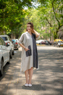 Krushnachuda Krushnachuda Black & White Kimono Handloom Dress Dyed Naturally