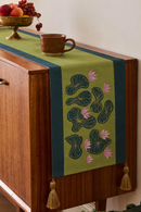JOD Pure Cotton Green Kamal Kund Handmade Patchwork Hand Painted Table Runner