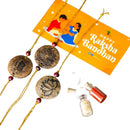 Thenga Coconut Shell Rakhi Sets - Rough (Package includes 3 Rakhis, Kumkum, Rice Grains & Raksha Bandhan Card) - Set of 3