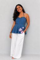 JOD Cotton Womens Blue Lotus Halter Neck Top