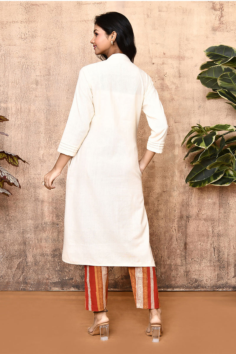 Expressions By UV Luna Off White Handloom Kurta Set