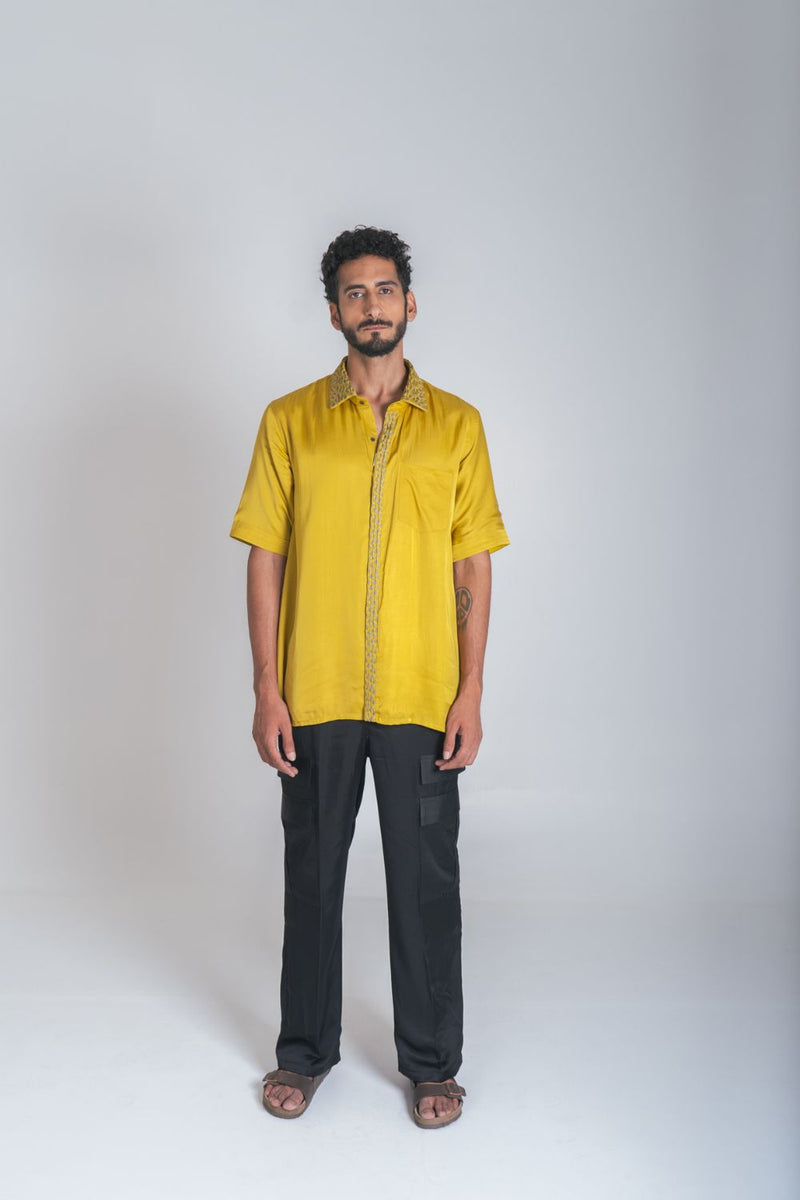 Neora by Nehal Chopra Yellow-Green Braid Men's Shirt