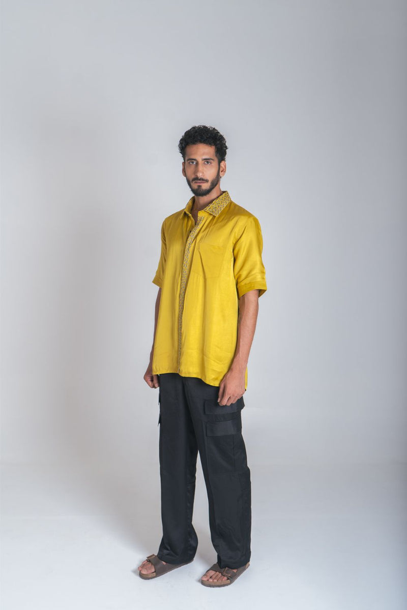 Neora by Nehal Chopra Yellow-Green Braid Men's Shirt