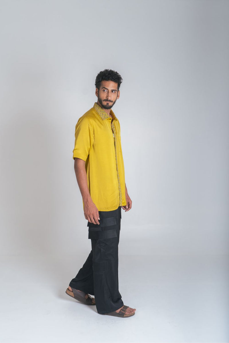 Neora by Nehal Chopra Yellow-Green Braid Men's Shirt