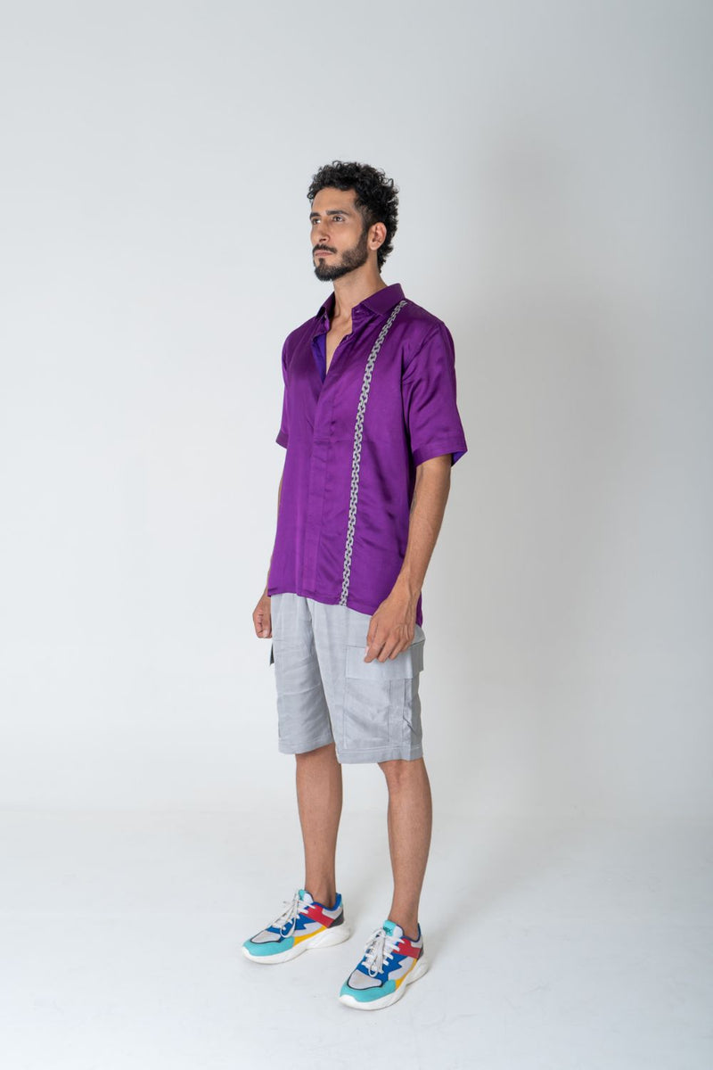 Neora by Nehal Chopra Purple-Green Braid Men's Shirt