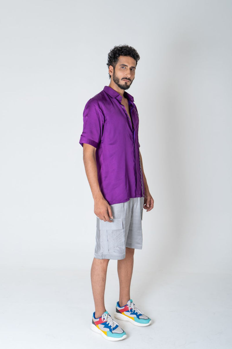 Neora by Nehal Chopra Purple-Green Braid Men's Shirt