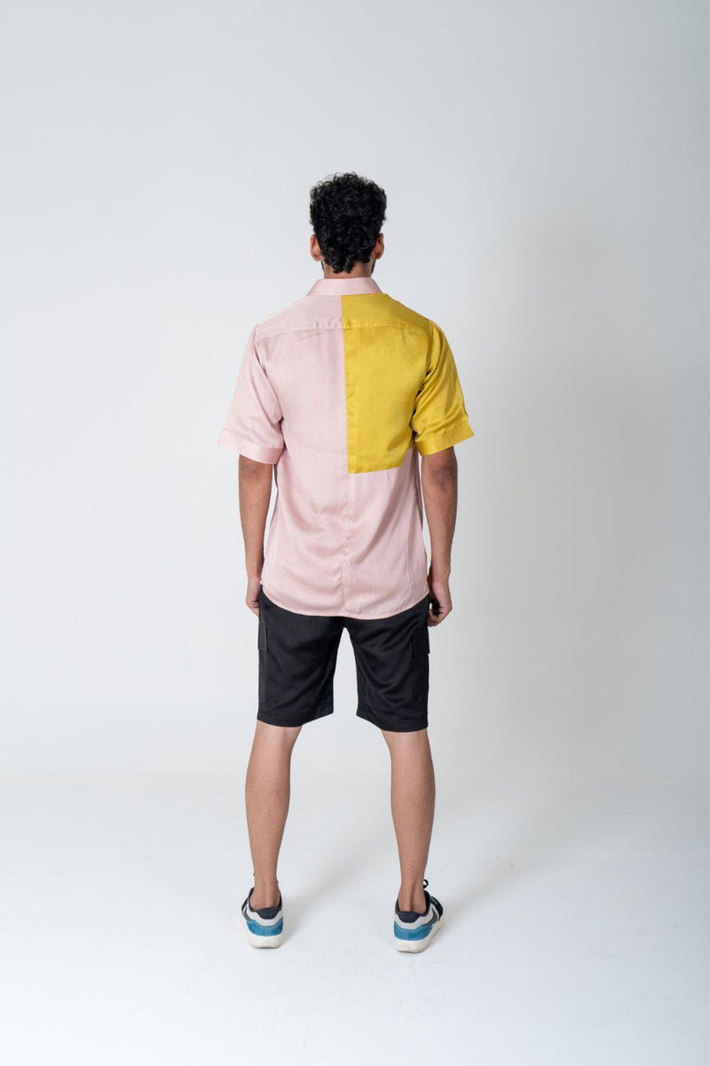 Neora by Nehal Chopra Pink-Yellow Color-Blocked Men's Shirt