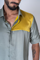 Neora by Nehal Chopra Green-Yellow Color-Blocked Men's Shirt