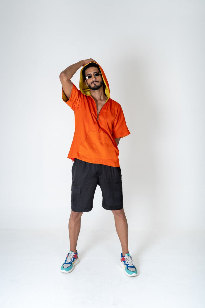 Neora by Nehal Chopra Orange-Yellow Color-Block Hoodie