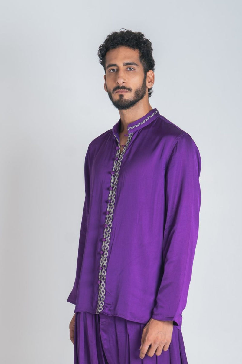 Neora by Nehal Chopra Purple-Green Braid Men's Kurta