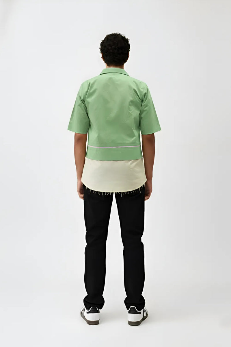 Asparagus Green-Ivory Pintuck Shirt