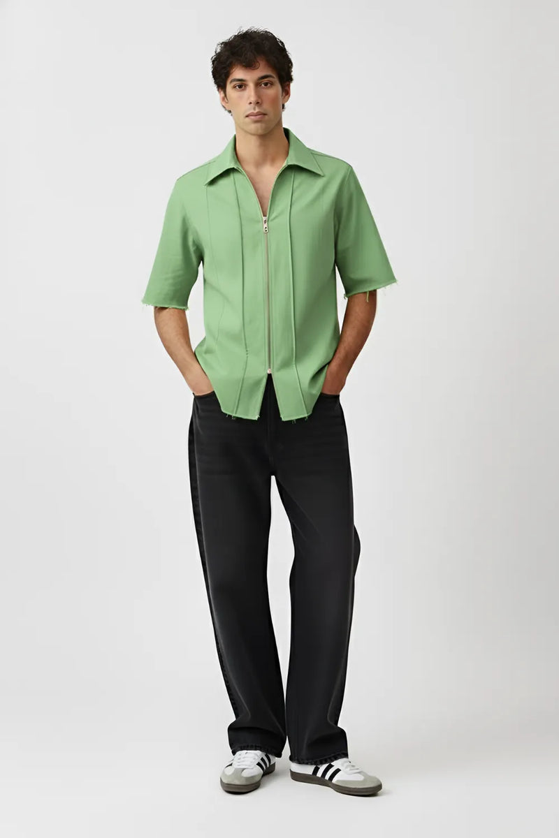 Asparagus Green-Ivory Pintuck Shirt