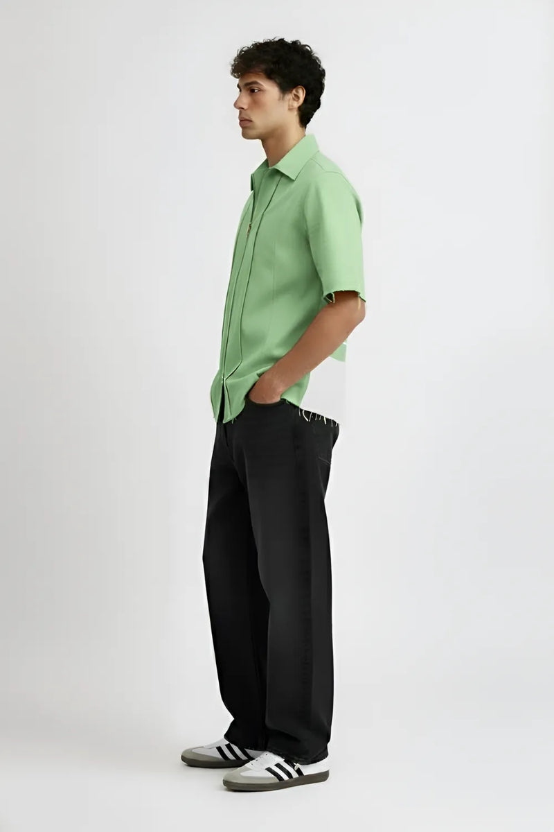 Asparagus Green-Ivory Pintuck Shirt