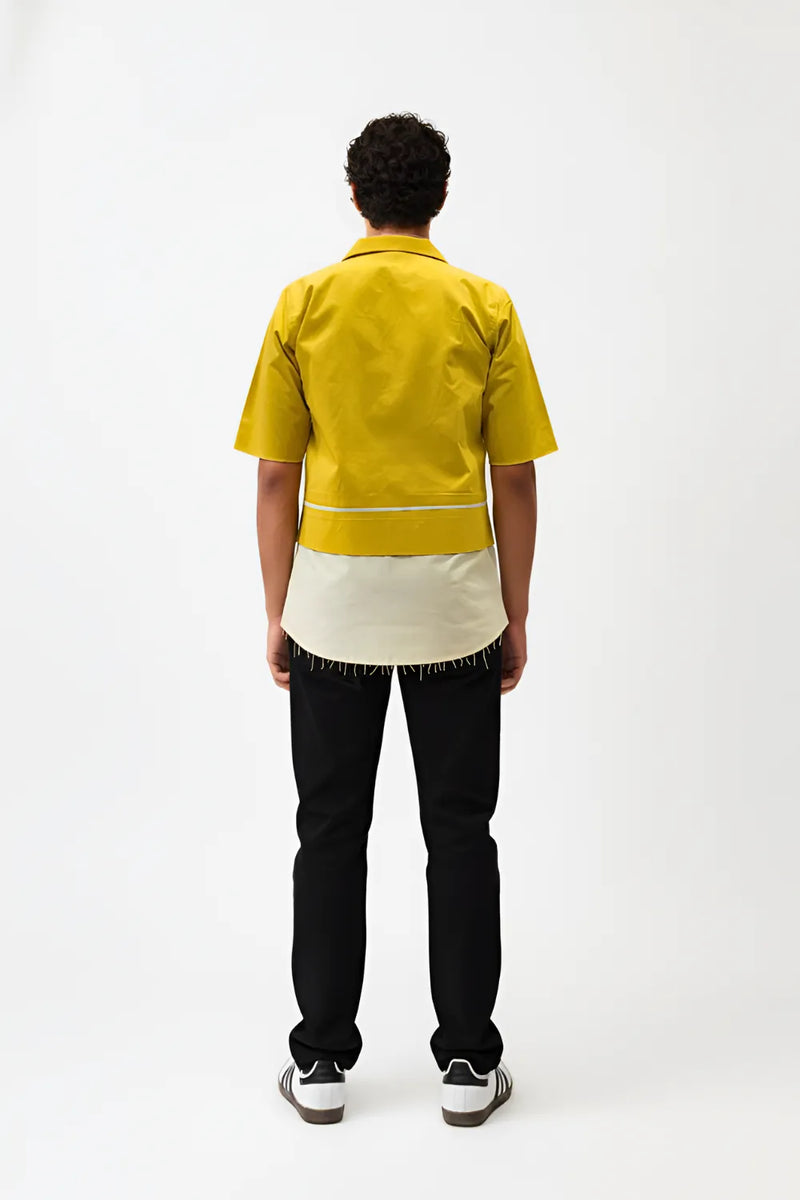 Mango Yellow-Ivory Pintuck Shirt