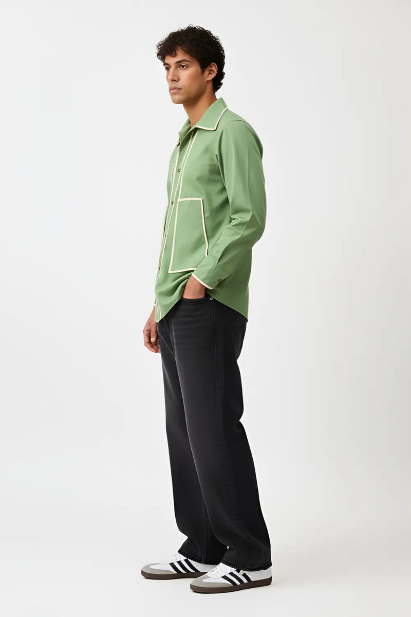 Asparagus Green-Ivory Flap Shirt