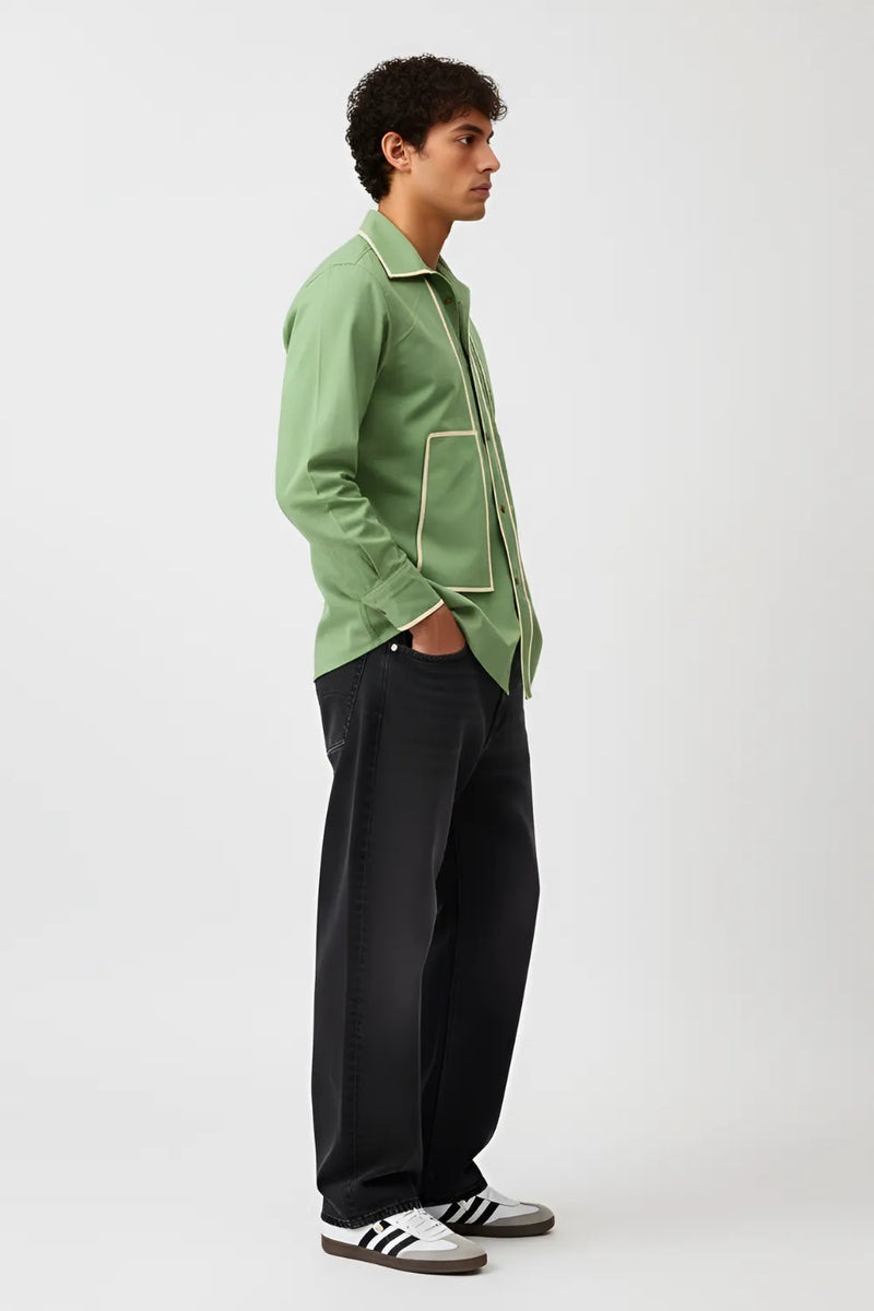 Asparagus Green-Ivory Flap Shirt