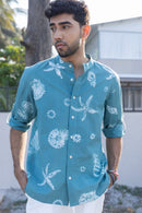anushé pirani Recycled Cotton Men Tropical Teal Shirt