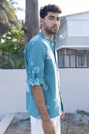 anushé pirani Recycled Cotton Men Tropical Teal Shirt