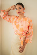 Asian In Me | Cotton-Silk Women's Orange Floral Print Top | Cross-Over Top