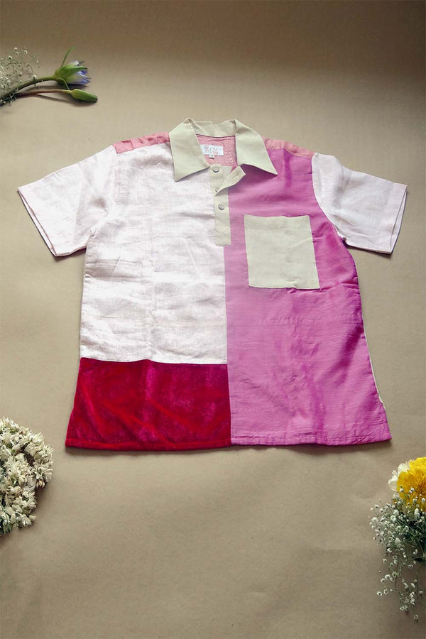 Asian In Me | Men's Pink Upcycled Fabric Polo-Shirt | Pink Lagoon Shirt