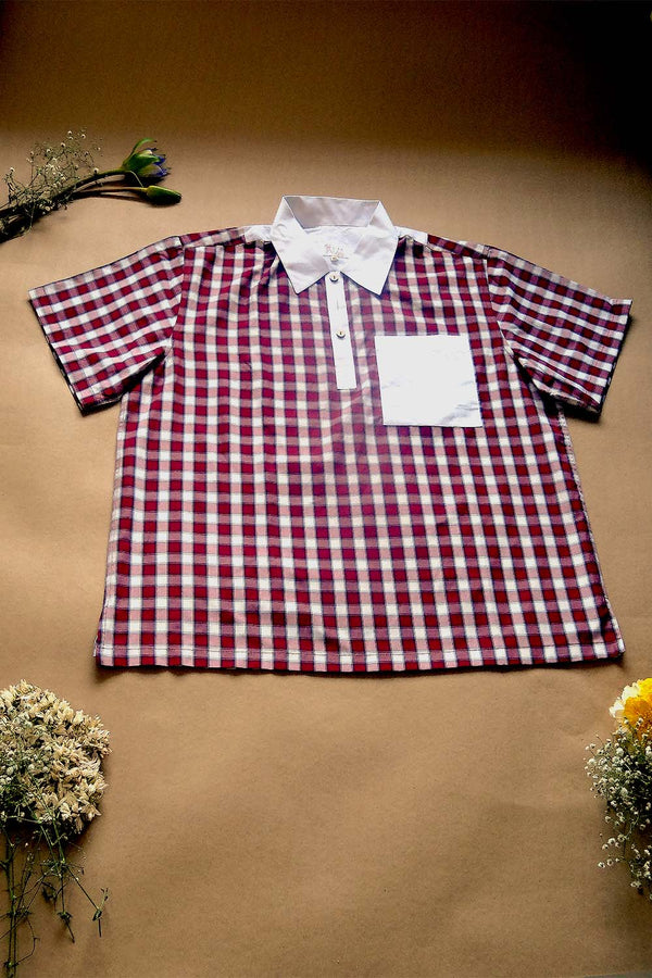 Asian In Me | 100% Cotton Checks Fabric Mens Red-White Polo-Shirt | Ground