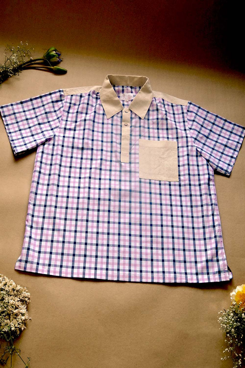 Asian In Me | 100% Cotton Checks Fabric Mens Pink-White Polo-Shirt | Fly Ball