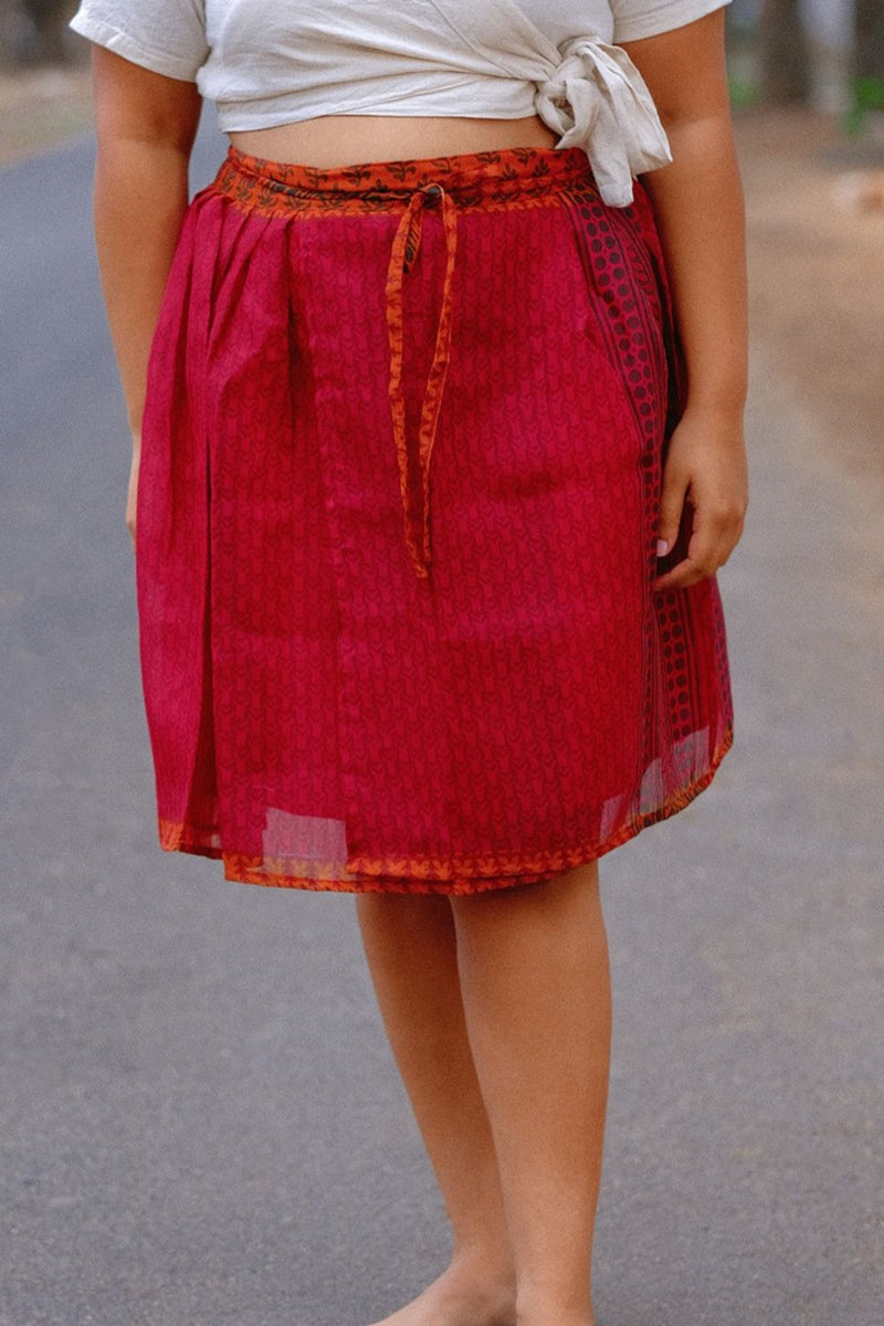 Asian In Me |Cotton-Silk Women's Pink Flare Wrap Skirt |Ma-Mian Wrap Skirt