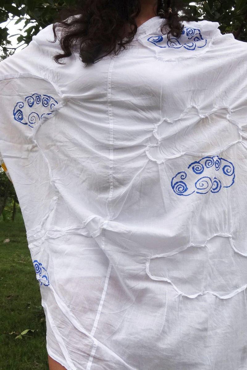 Asian In Me |Cotton Women's White Hand-Painted & Anti-Fit Dress | Zero-Waste Design |DC Sky Expanse Dress